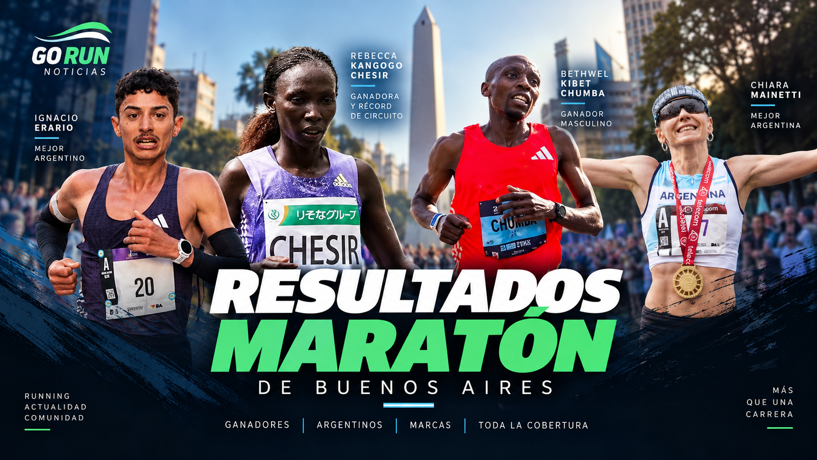 Rebecca Kangogo Chesir rompió el récord femenino y Bethwel Kibet Chumba ganó el Maratón de Buenos Aires